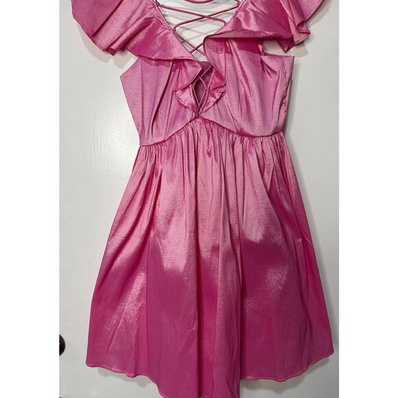 For Love & Lemons Lala Lace Up Mini Dress Pink Taffeta Small NWT Heart Detail - Picture 5 of 13